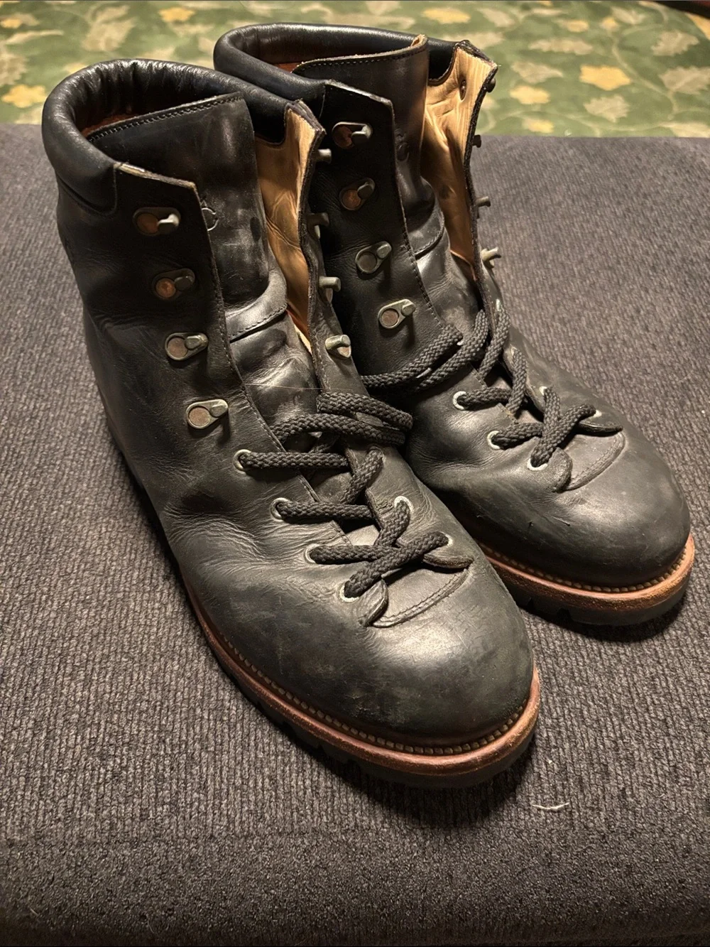 M. Crow Black Leather Men's Lace-Up Work/Hiking Boots with Brown Welt